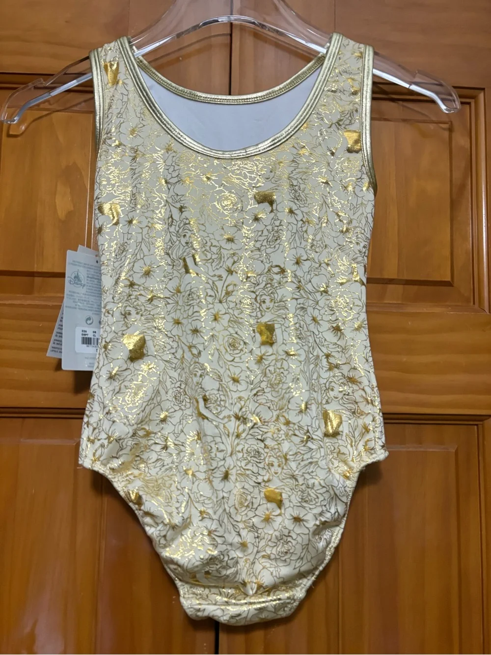 Disney Princess Belle Cream and Gold Metallic One-Piece Leotard Size 7/8 NWT